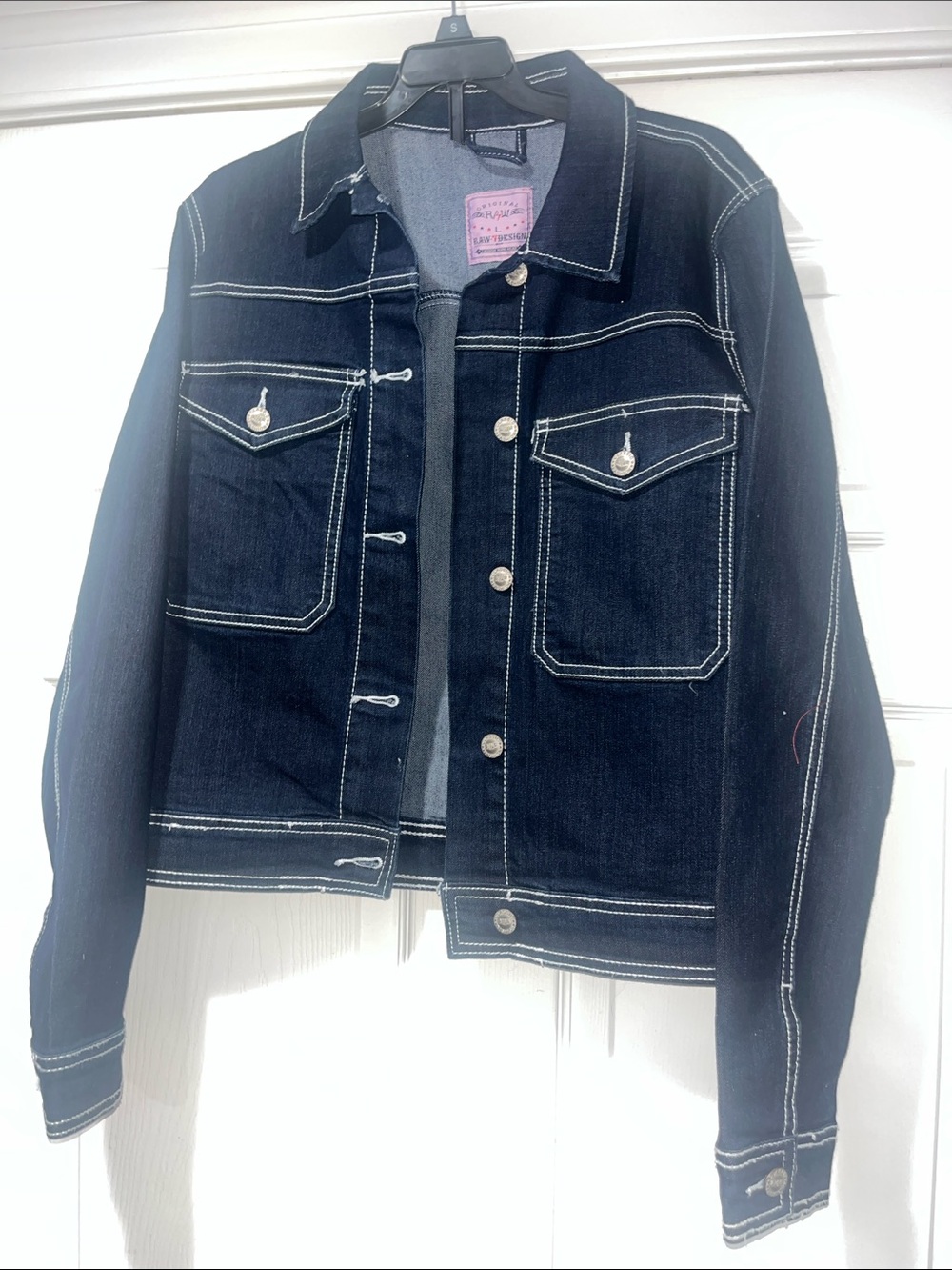Women's Dark Indigo Denim Jacket with Contrast Stitching